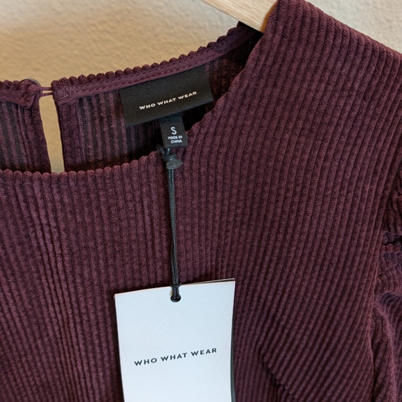 Who What Wear Burgundy Cord Puff Sleeve Mini Dress - Picture 4 of 4